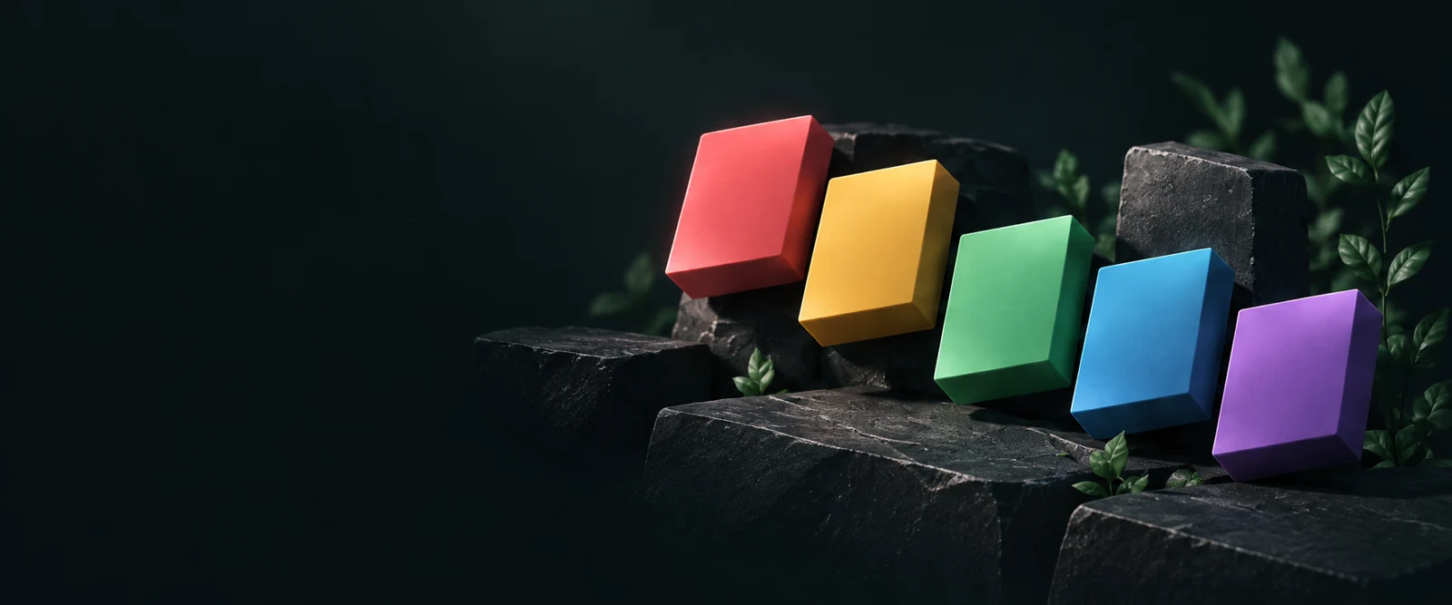 Original colorful ranking tokens arranged on dark steps